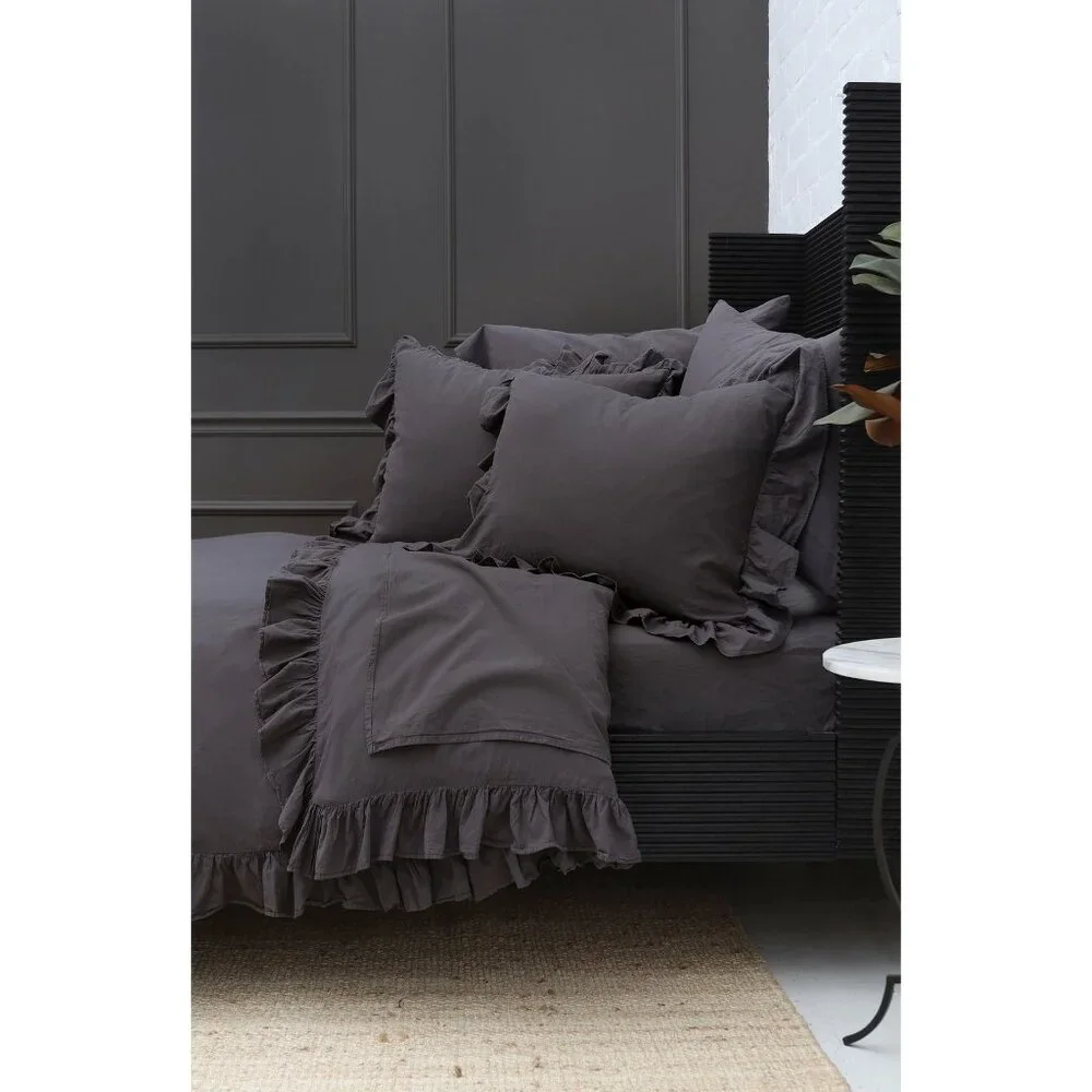 POM POM at HOME Rowan Crinkled Cotton Duvet Cover Set KING Midnight NEW $345